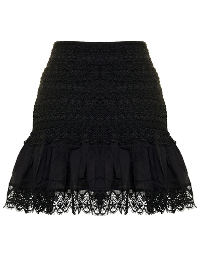 Shop Charo Ruiz Woman's Black Cotton Fleus Skirt With Embroidery