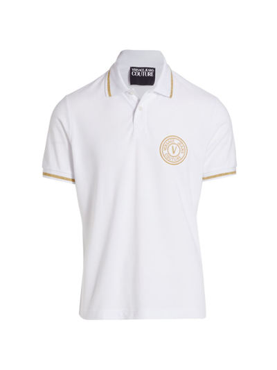 Shop Versace Jeans Couture Men's Embroidered Emblem Logo Polo In White Gold