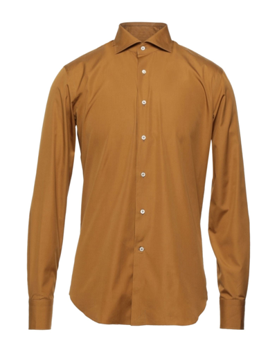 Shop Alessandro Gherardi Man Shirt Camel Size 17 Cotton In Beige