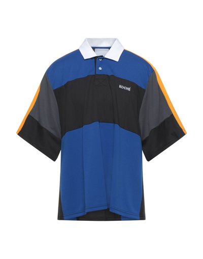 Shop Koché Man Polo Shirt Blue Size M Polyester, Elastane, Cotton
