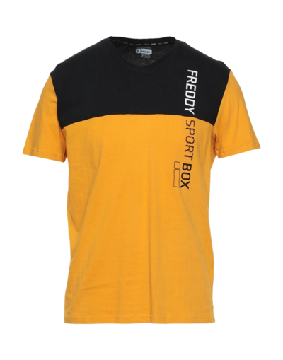 Shop Freddy Man T-shirt Ocher Size Xl Cotton, Polyester In Yellow