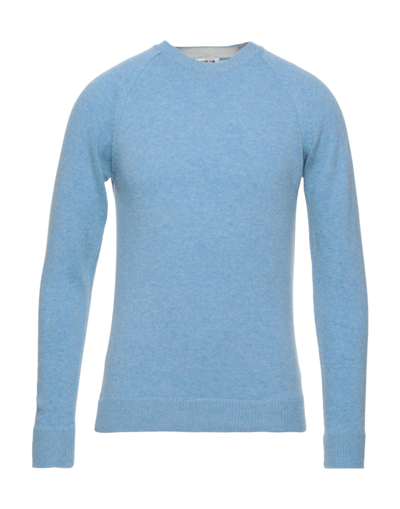 Shop Berna Man Sweater Azure Size M Wool, Polyamide In Blue