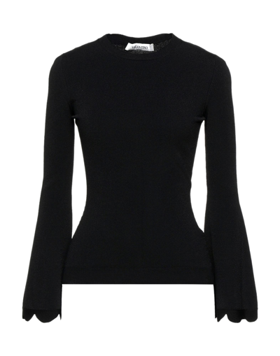 Valentino Scalloped Fluted Stretch-knit Sweater In Black