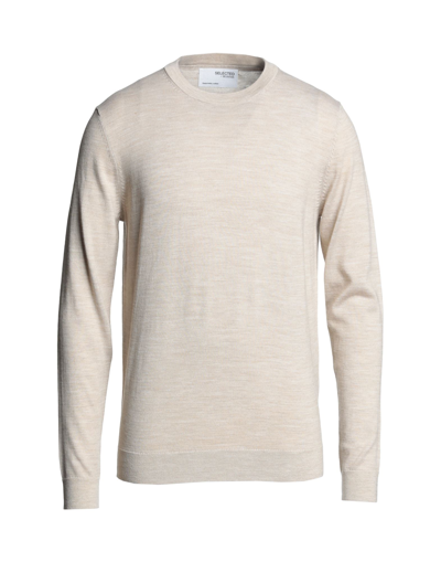 Shop Selected Homme Man Sweater Sand Size Xxl Polyester, Merino Wool In Beige