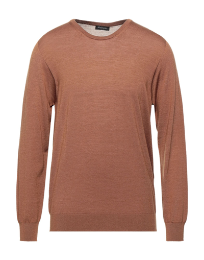Shop Arovescio Man Sweater Camel Size 42 Merino Wool, Silk In Beige