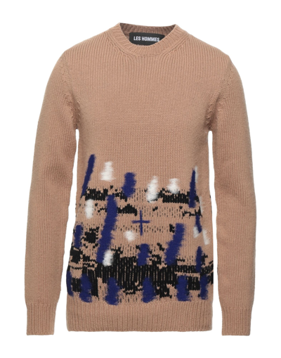 Shop Les Hommes Man Sweater Camel Size Xl Virgin Wool In Beige