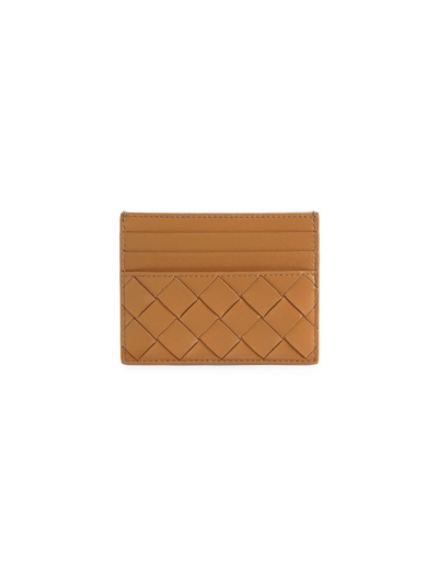Shop Bottega Veneta Women's Intrecciato Leather Card Case In Caramel
