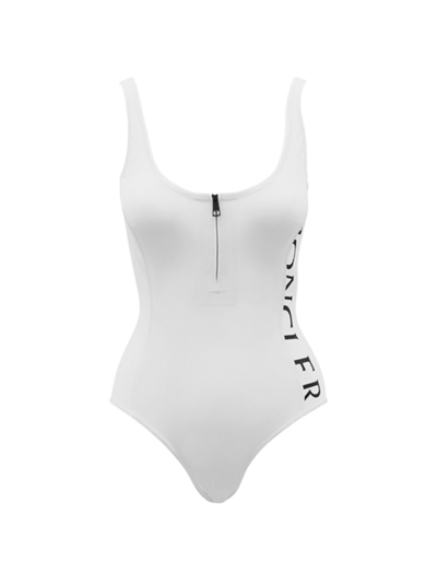 Shop Moncler Women's Logo-side One-piece Swimsuit In White