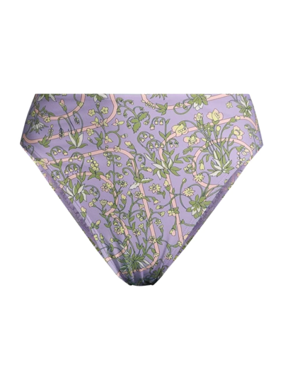 Shop Tory Burch Women's Floral High-waisted Bikini Bottom In Lilac Garden Medallion