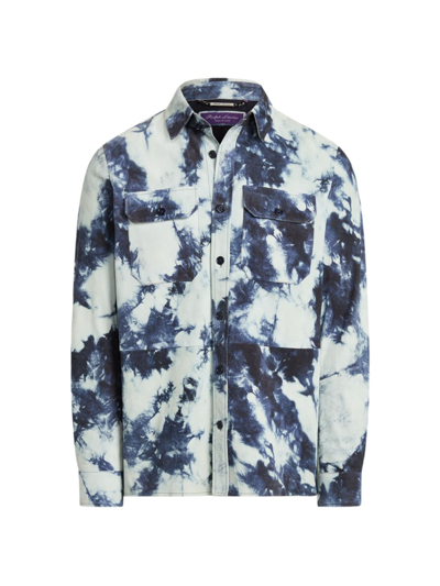 Shop Ralph Lauren Purple Label Men's Baden Tie-dye Print Suede Jacket In Indigo Multi