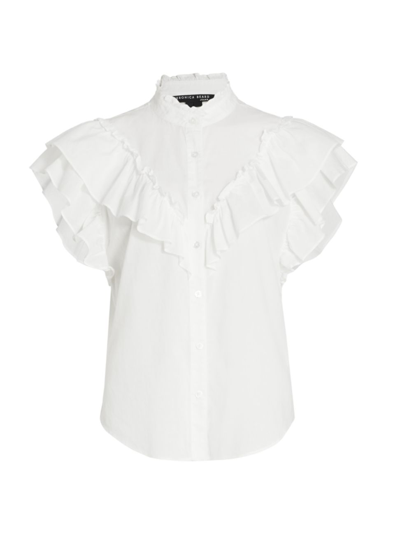 Shop Veronica Beard Women's Jaliyah Ruffled Cotton Button-front Shirt In White