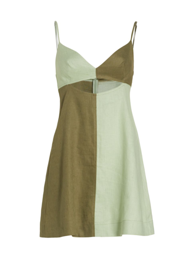 Shop Matthew Bruch Women's Kimmie Colorblocked Cut-out Minidress In Sage Army Linen