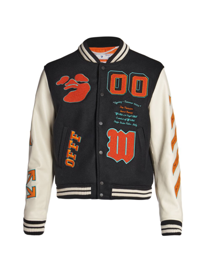 Off-white Varsity Jacket With Patch Detailing In Black