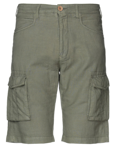 Shop Solid ! Man Shorts & Bermuda Shorts Military Green Size L Linen, Cotton