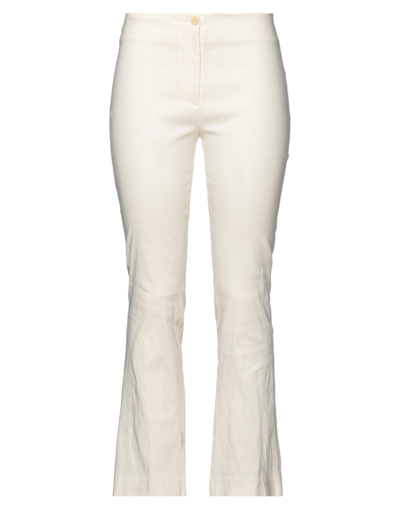 Shop Malloni Woman Pants Ivory Size 10 Linen, Cotton, Polyamide, Elastane In White