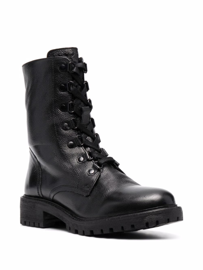 Geox Lace-up Leather Boots In Schwarz