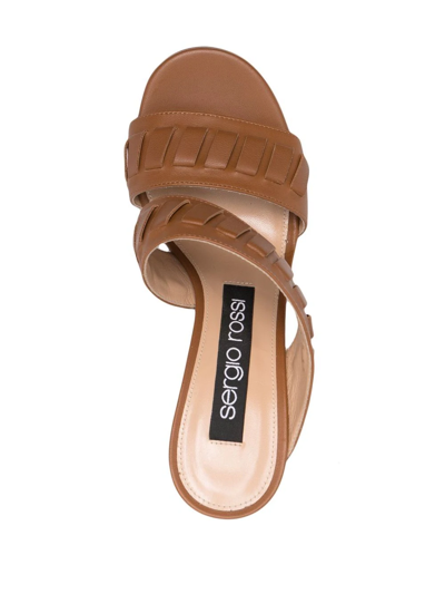Shop Sergio Rossi Tied-up 90mm Leather Sandals In Braun