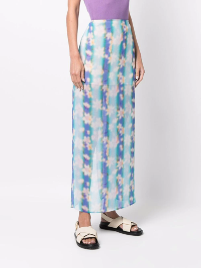 Shop Nina Ricci Floral-print Straight Maxi Skirt In Blau