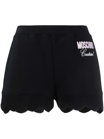 Shop Moschino Couture Logo-embroidered Mini Shorts In Schwarz