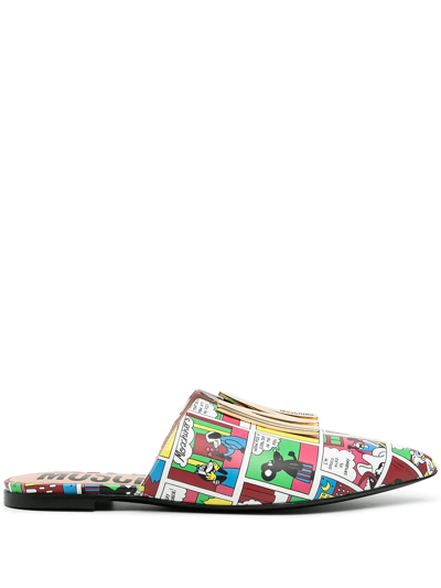 Shop Moschino Comics-print Flat Slippers In Weiss