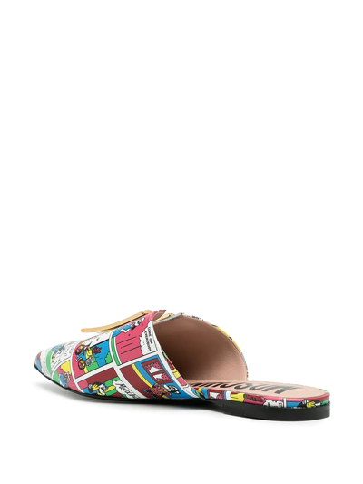 Moschino Comics-print Flat Slippers In Weiss