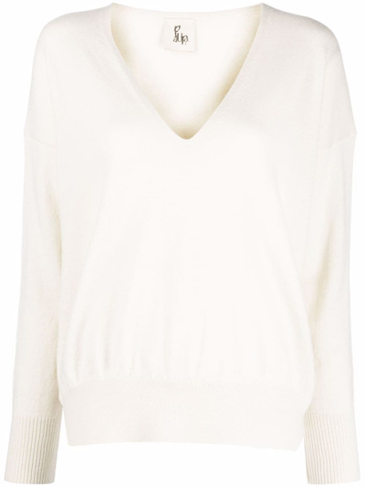 Paula V-neck Cashmere Jumper In Weiss