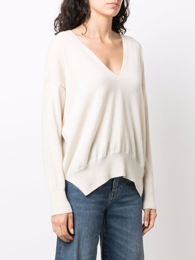 Paula V-neck Cashmere Jumper In Weiss