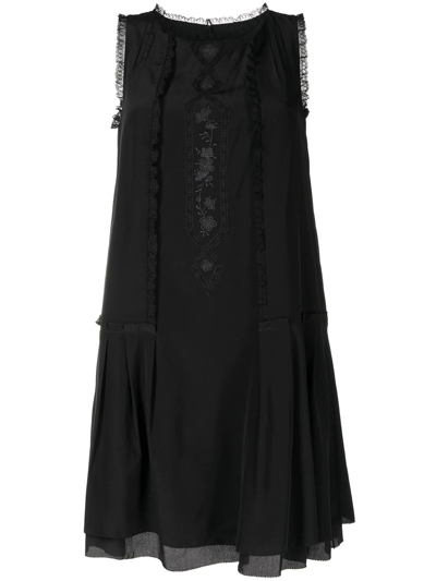 Shop Shiatzy Chen Silk Lace Panelled Dress In Schwarz