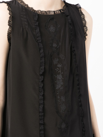 Shop Shiatzy Chen Silk Lace Panelled Dress In Schwarz
