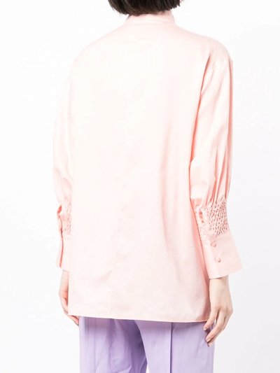 Shop Shiatzy Chen Cotton Embroidered Sleeve Shirt In Rosa