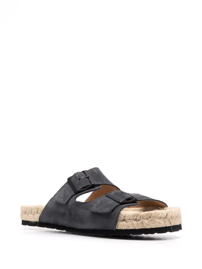 Manebi Buckled Suede Slides In Grau