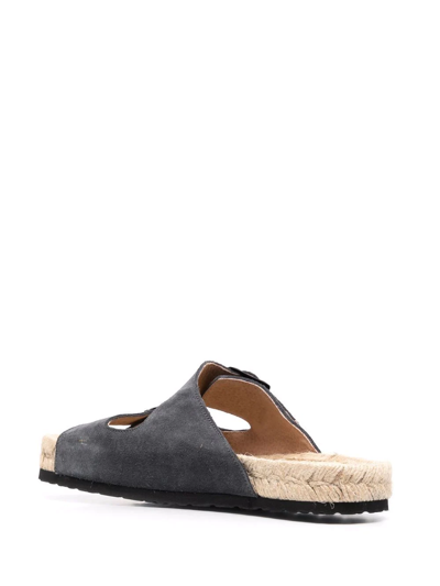 Manebi Buckled Suede Slides In Grau