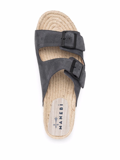 Manebi Buckled Suede Slides In Grau