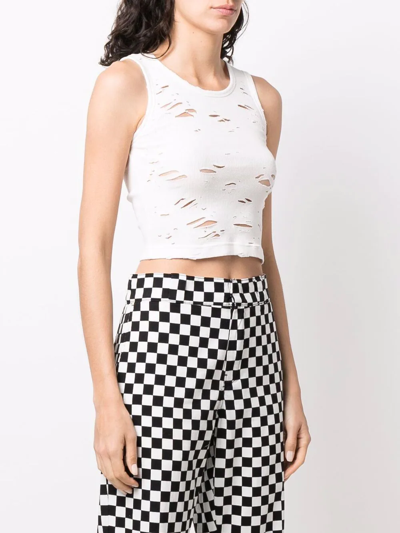 R13 Distressed Knit Cropped Tank Top In Weiss
