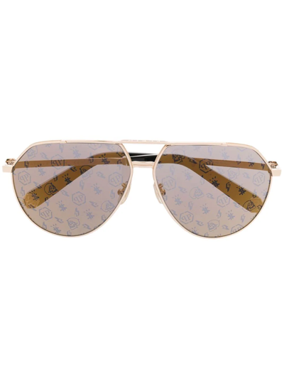 Shop Philipp Plein Eyewear Pilot-frame Sunglasses In Gold