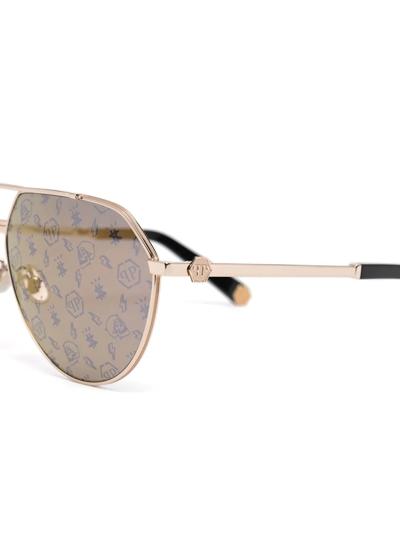 Shop Philipp Plein Eyewear Pilot-frame Sunglasses In Gold
