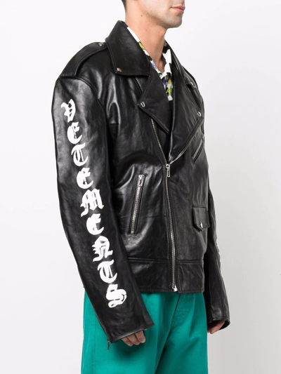 Shop Vetements Spray-paint Logo Biker Jacket In Schwarz