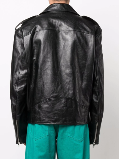 Shop Vetements Spray-paint Logo Biker Jacket In Schwarz