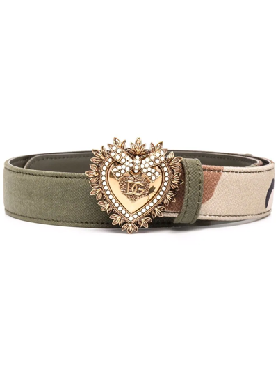 Shop Dolce & Gabbana Camouflage-print Heart-motif Belt In Grün