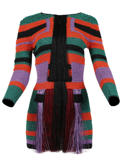Shop Andrea Almeida Anna Knit And Fringe Mini Dress In Multicolor