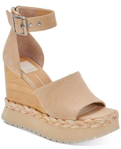 Shop Dolce Vita Parle Two-piece Wedge Sandals Women's Shoes In Biscuit Suede
