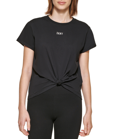 Shop Dkny Sport Women's Cotton Metallic-logo T-shirt In Black