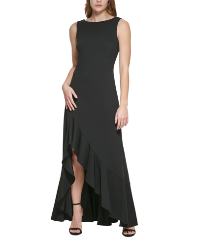 Shop Vince Camuto Ruffled Tulip-hem Gown In Black