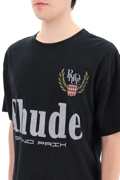 Shop Rhude T-shirt With Grand Prix Graphics In Black