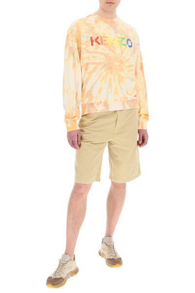Shop Kenzo Tie-dye Sweatshirt With Rainbow Logo In Orange,yellow,beige