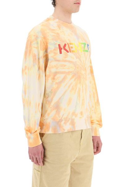 Shop Kenzo Tie-dye Sweatshirt With Rainbow Logo In Orange,yellow,beige