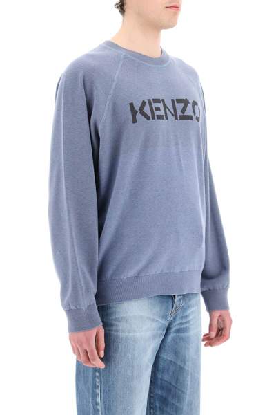 Shop Kenzo Logo Print Sweater In Blue,grey