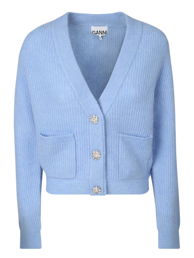 Shop Ganni Wool Knit Cardigan In Blue