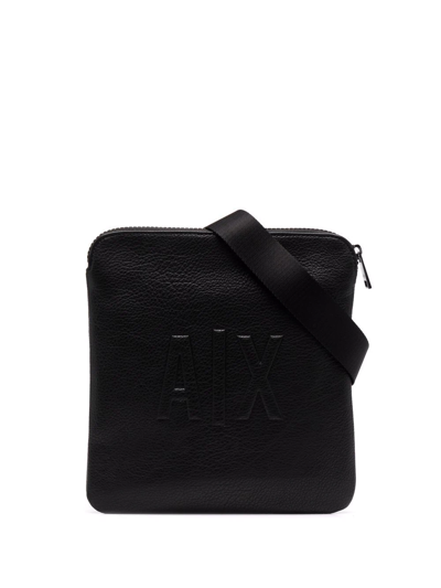 Shop Armani Exchange Grained Embossed-logo Shoulder Bag In Schwarz