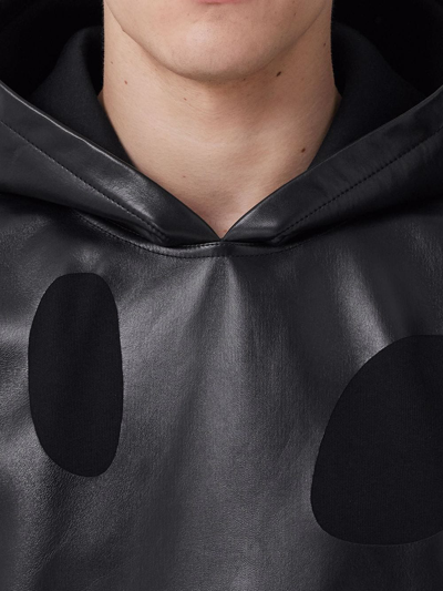 Shop Burberry Leather Monster Logo Hoodie In Black
